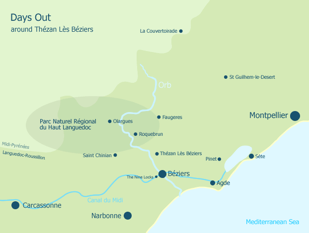 Map of Days Out from Thézan Lès Béziers